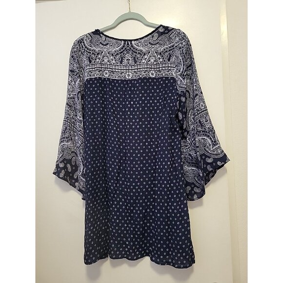Angie Navy Paisley Boho Tunic Dress Tassel Tie Front Floral Print Womens Size S - Picture 5 of 5